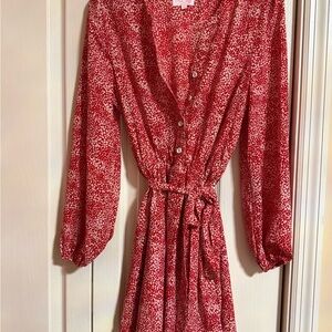 Pink Lily Red Floral Long Sleeve‎ Dress